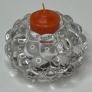 Orrefors Sweden Signed Heavy Clear Raspberry Shaped Crystal Candle Votive Holder